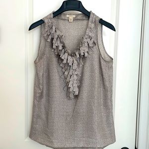 Sleeveless VNeck Blouse with “Ruffle” Detail at Neckline